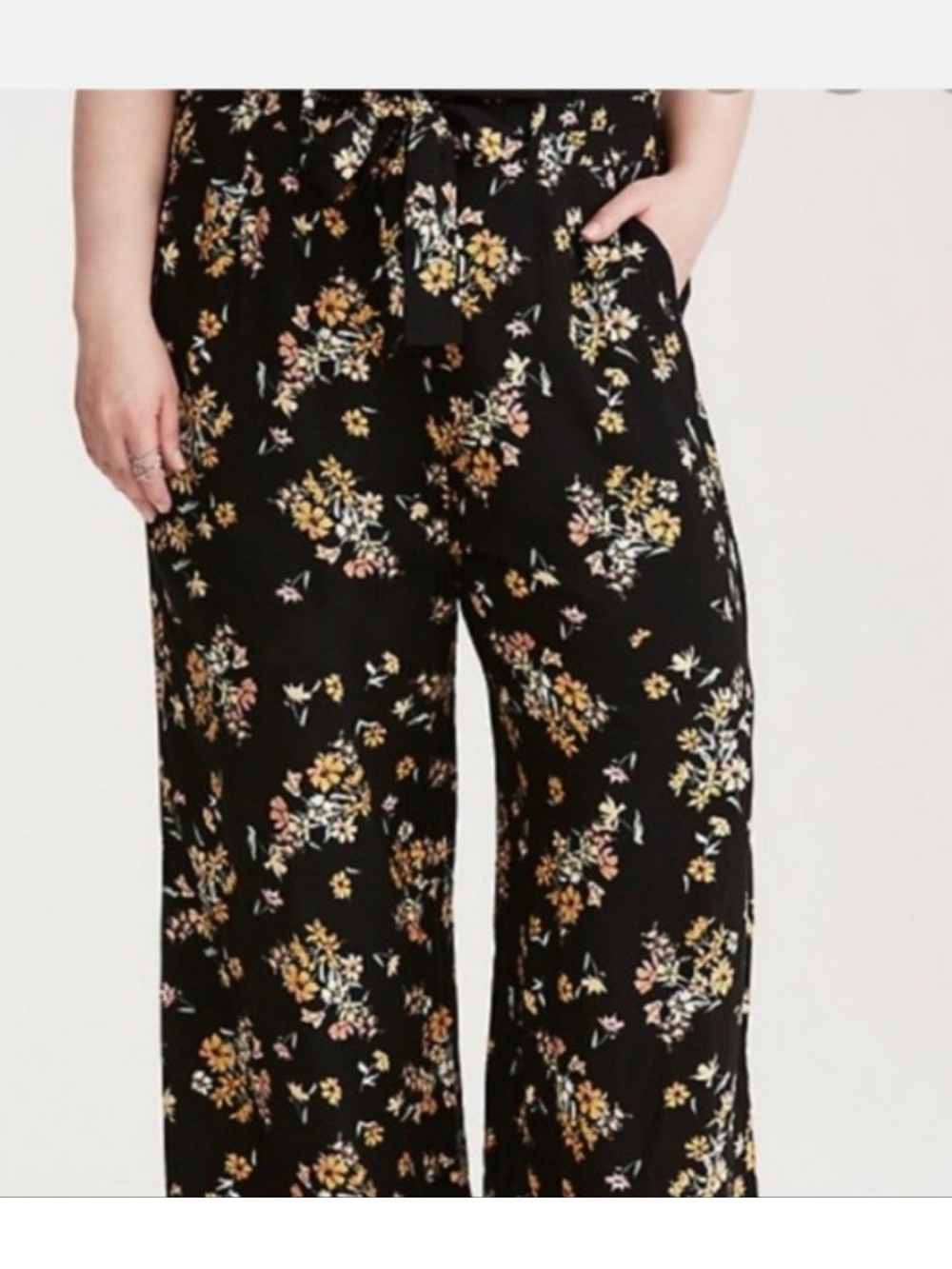 Torrid Wide Leg Palazzo Pants Tropical Resort Vacation Size 2X Pull On Black